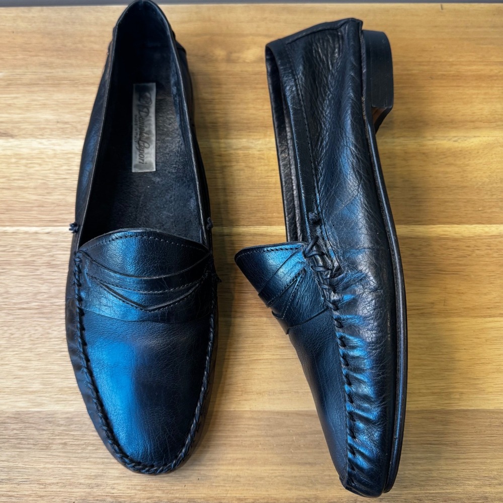 Daniele Lepori Men 10 EU 43 Black Leather Penny Loafers Italy Slip On